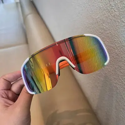 One-Piece Cycling Sunglasses for Men and Women, Windproof, Silver Frame - 7