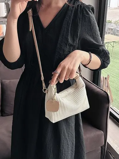 Vertical Striped Retro Women's Handbag 2025 Winter Single-Shoulder Crossbody - 5