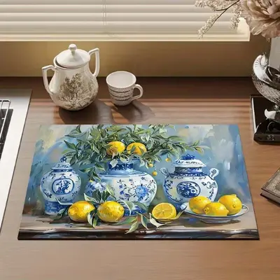 3D Limon Desenli Diatomit Su Emici Mat, Hızlı Kuruyan Mutfak Süzme Matı - 7