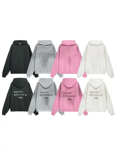 American Style Washed Distressed Hoodie with AC1996 Letter Print, Loose Fit