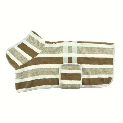 Striped Coral Fleece Dog Bathrobe, Quick-Drying - 9