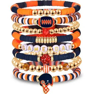 8-piece rugby bracelet set, multi-layer crystal heart, five-pointed star letter beads, soft clay friendship elastic bracelets