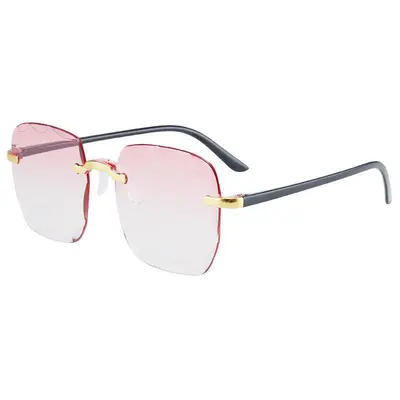 Women's Frameless Sunglasses, Large Face Style, Cut-Edge Lenses - 7