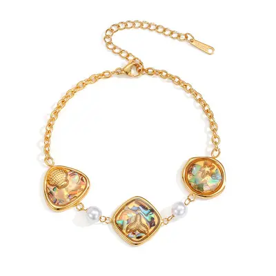 Geometrisches Abalone-Schmuckset mit 18K vergoldeter Titanstahl-Halskette