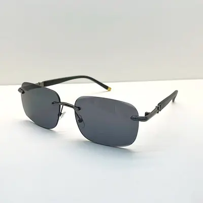 Crystal Stone Frameless Metal Sunglasses with Cut Edges, for Fishing and Driving - 7