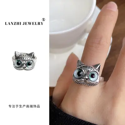 Lanzhi Tay sterling silver jewelry non-fading, personalized niche cat animal accessible luxury open sign finger ring 925 sterling silver ring - 10
