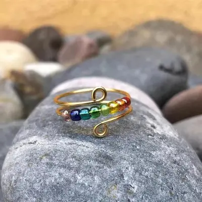 Brass Bead Spinner Ring, Stress Relief, Open Design - 9