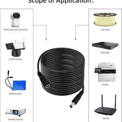 DC5521/5525 18AWG male-female extension cable for security cameras