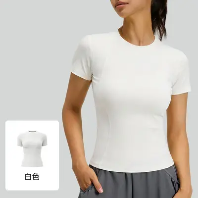 Kadın Yaz İnce Esnek Slim Fit Kısa Kollu T-Shirt Spor Yoga Üstü - 9