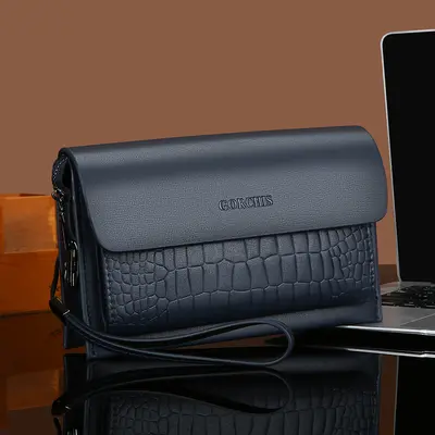 Men's Clutch with Combination Lock, Crocodile Embossed Soft Leather - 8