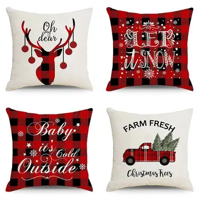 Amerikanischer Vintage-Weihnachts-Leinen-Kissenbezug mit Druck für Sofa-Rückenkissen, Feiertagsdekoration, Kissenbezug ohne Füllung
