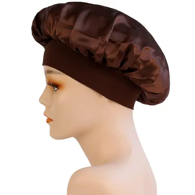 Women's Satin Chemo Sleep Cap, Wide-Brim Stretch Knit Hat - 12