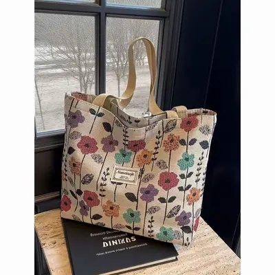 Large Capacity Women's Canvas Tote Bag Single Shoulder Commuter Handbag - 3