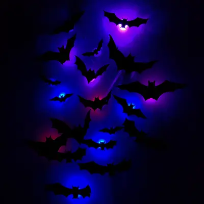 3D Halloween LED Night Light with Bat and Spider Wall Sticker - 5