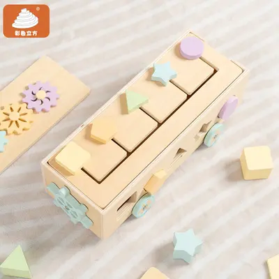 Wooden Shape Matching Block Car, Early Education Toy