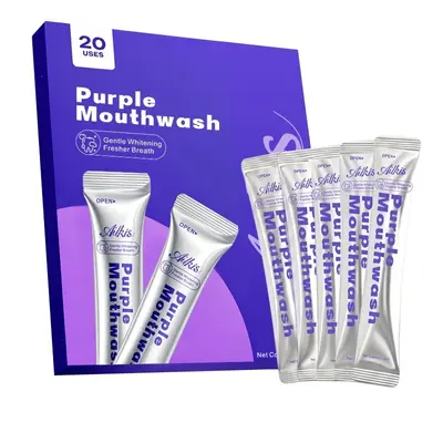 紫色美白漱口水便携袋包条装漱口水小包装清新口气薄荷Mouthwash - 7