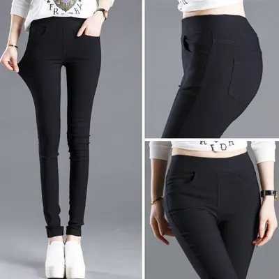 Women's Ankle-Length Pencil Pants with Front and Back Pockets - 2