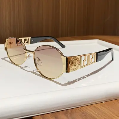 2026 Metal Oval Frame Sunglasses, Retro Hollow Temple Design - 13