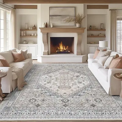 Anti-Slip Persian Rug, Stain and Wear Resistant, Large Area