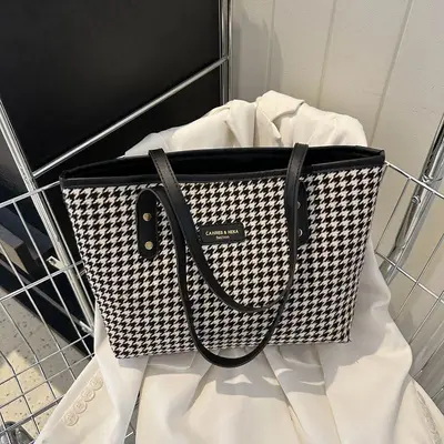 Herringbone Pattern Retro Textured Large-Capacity Women's Shoulder Bag - 3