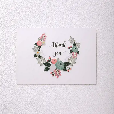 Foldable Thank You Greeting Card with Flowers, Kraft Paper, White Envelope and Seal - 12