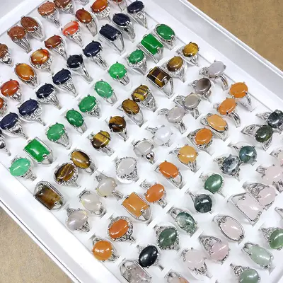 Assorted natural stone rings, mixed set