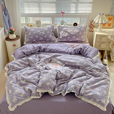 Class A wrinkled gauze double-layer cotton lace four-piece set, single/double bedding, bed sheet, fitted sheet, single piece dropshipping. - 10