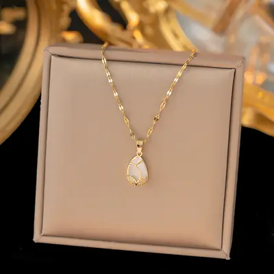 Titanium steel women's necklace, non-fading, brass detail - 7