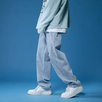 Men's Straight-Leg Loose Black Jeans, Wide-Leg Korean Style