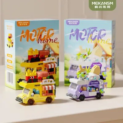 Uyumlu Lego Tezgah Tatlı Yiyecek Yemek Arabası Sokak Sahnesi Dekoratif Aksesuar Çocuk Yapı Oyuncağı Yüksek Blok Yeni Yıl Hediyesi
