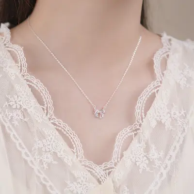 S999 sterling silver butterfly bow necklace, delicate design