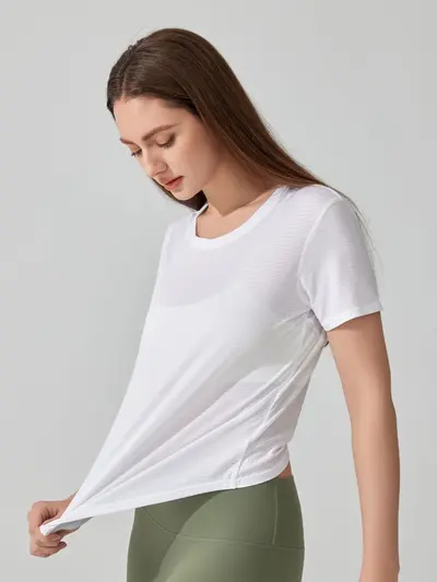 Yoga üst, kadın, kısa kollu, nefes alan, çıkık sırt - 5