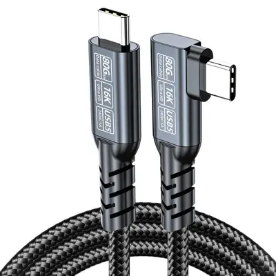 Угловой кабель USB5 для передачи данных, кабель Type-C USB4 для жёсткого диска, кабель для зеркалирования экрана 80G16K, быстрая зарядка 240 Вт, совместим с Thunderbolt 5