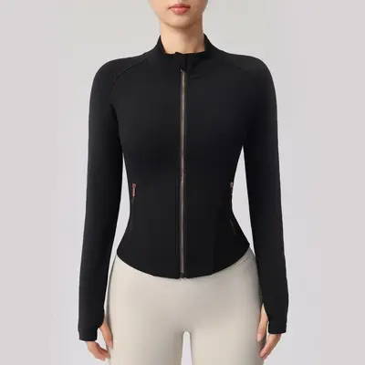 Long-Sleeve Yoga Jacket with Rose Gold Zipper - 8