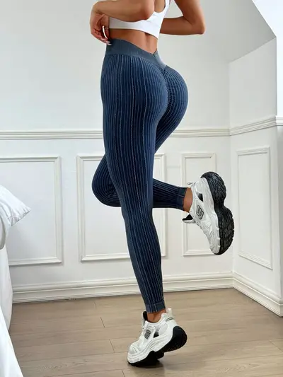 Damen Yogahose mit hohem Bund, sandgewaschen, Po-Lifting-Effekt - 8