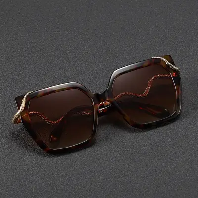 Large Square Frame Sunglasses with Metal Snake-Shaped Mirror Temples - 3