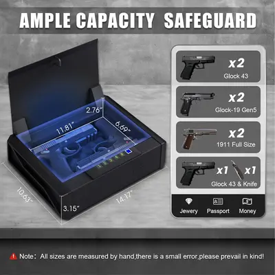 Fingerprint and Code Gun Safe, Silent Anti-Theft Pistol Safe - 5