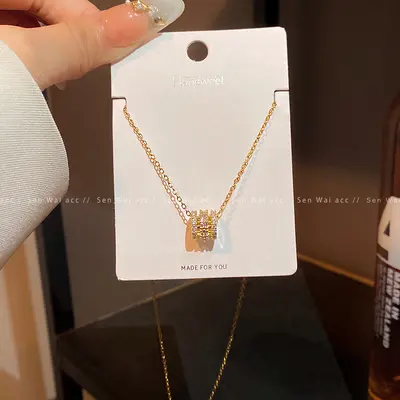 Micro-inlaid zirconia titanium steel necklace for women with lock chain - 3