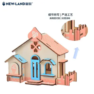 Ahşap 3D Stereo Puzzle Küçük Ev, Çocuklar için El Yapımı DIY Montaj