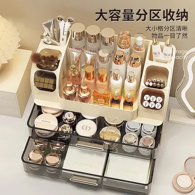 Desktop cosmetics storage box with mirror design