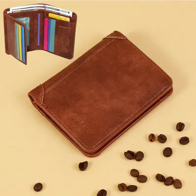 Retro Ultra Slim Men's Tri-Fold Short Wallet with License Slot - 7