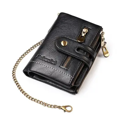 JINBAOLAI Retro Chain Men's Wallet with Double Zipper and Coin Pocket - 6