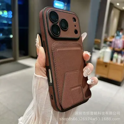 iPhone 17 phone case, fabric texture, card slot, foldable stand - 8