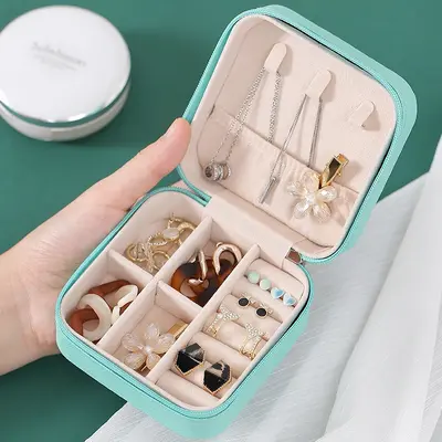 Kare Mini Küpe Yüzük Kolye Takı Kutusu Taşınabilir Kompakt Seyahat Masaüstü Aksesuar Sergileme Saklama Kutusu - 5
