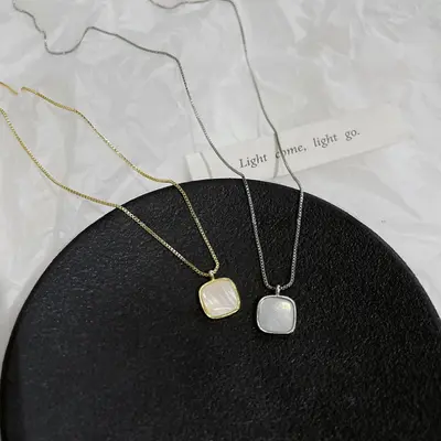 925 gümüş kolye, altın kaplama, sedef, Kore tarzı - 5