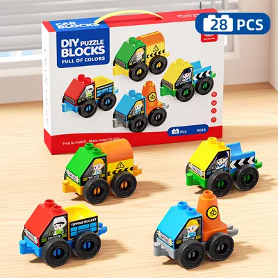 Large Particle Building Blocks Transformable Car Construction Vehicle, Ages 3-6 - 11