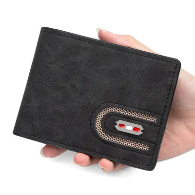 Men's Short Wallet with Multiple Card Slots, Zipper and Banknote Compartment - 6