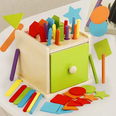 Wooden sorting box, children's educational toy, shape color matching