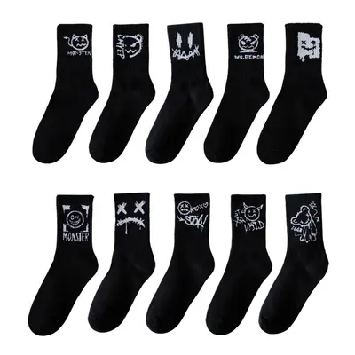 Ghostface Plus Size Women's Cotton Basketball Sports Socks Black and White - 8