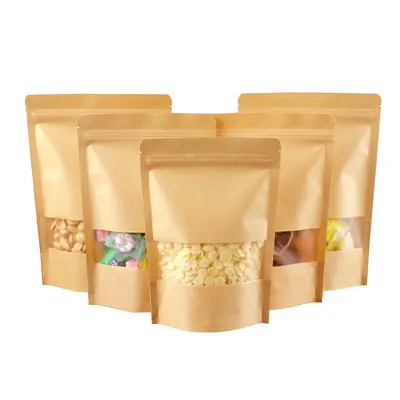 Teebeutel Fenster Kraft Papiertüte gefrostete Kraftpapiertüte Verschlussbeutel selbststehende Lebensmittelverpackungstasche Haselnuss-Verschlussbeutel